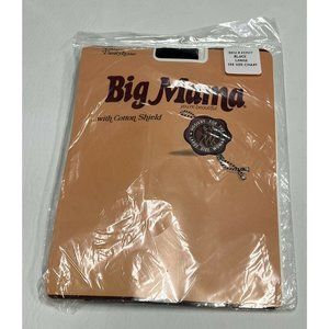 Vtg Big Mama Pantyhose Black Large Cotton Shield Hosiery NOS 5'-5'9" 165-230 lbs